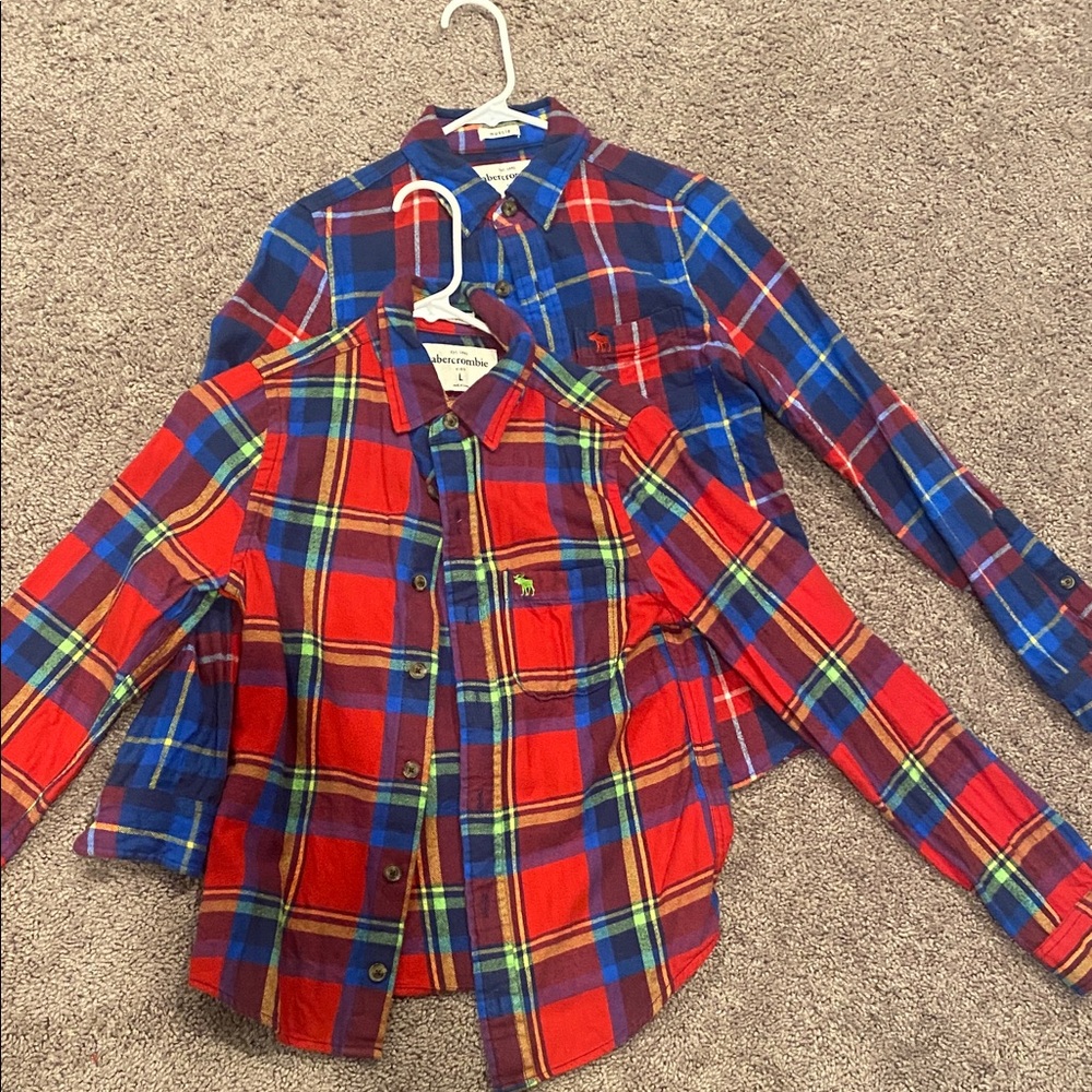 Plaid Kids Shirts - Red and Blue